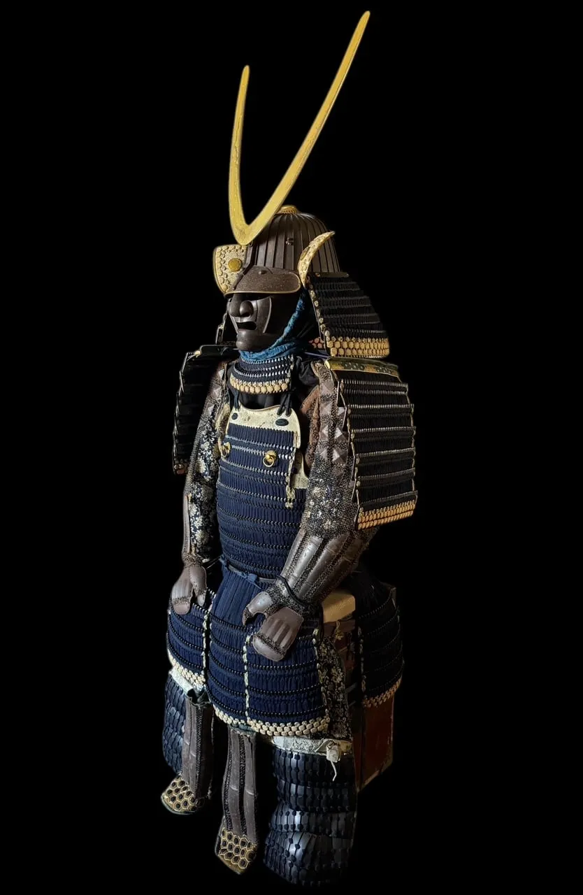 Kyodai Originals Mogami Dou Gusoku Armor with Hosokawa Clan Crest, full view, Edo samurai armor