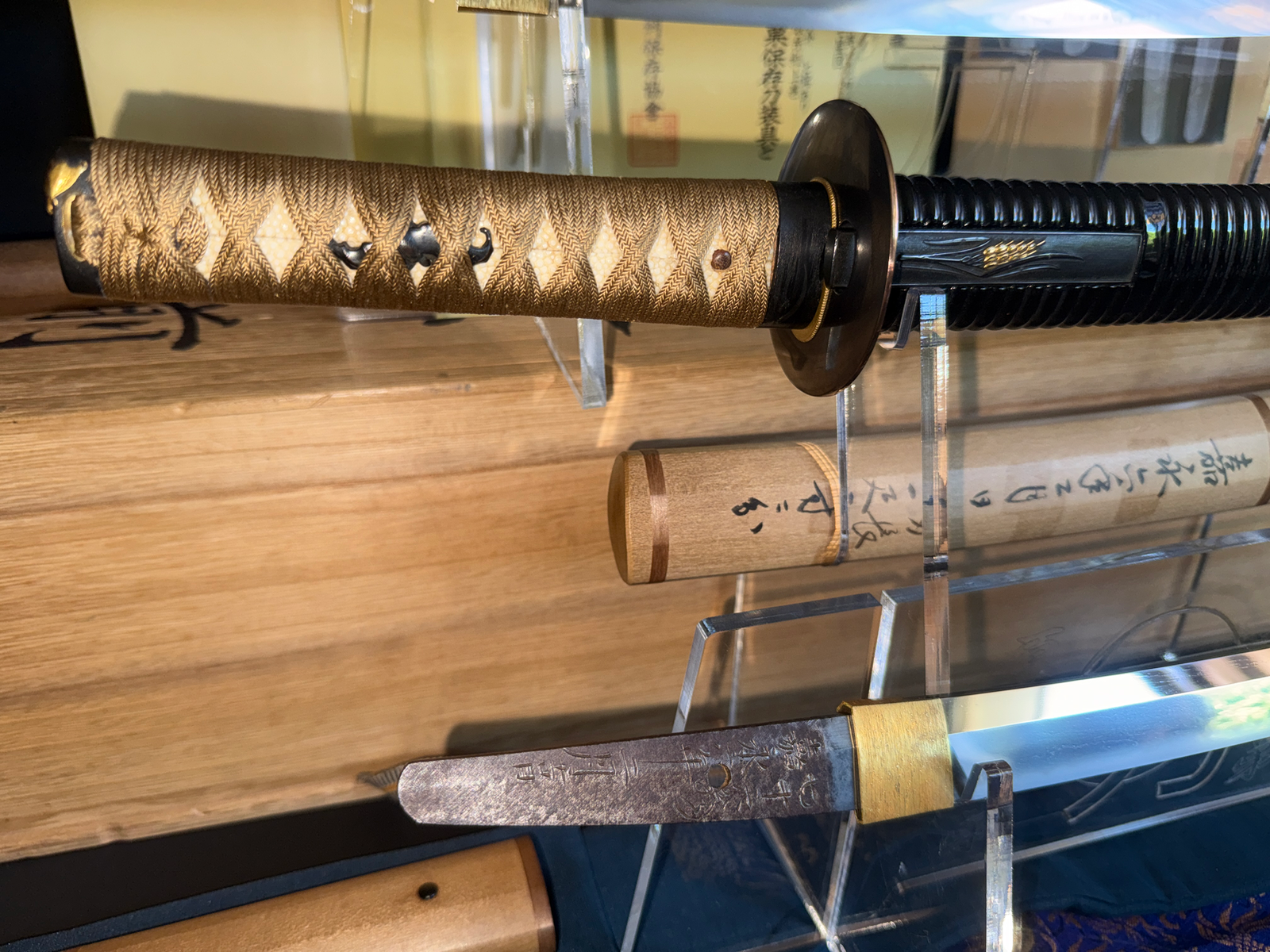 Naotane’s Final Known Daishō katana with intricate handle wrap and visible tang, showcasing a master's final legacy