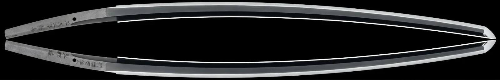 Tachi katana by Hiroki Hirokuni, 1990, showing full blade with deep curvature and signed nakago. NBTHK Tokubetsu Hozon.