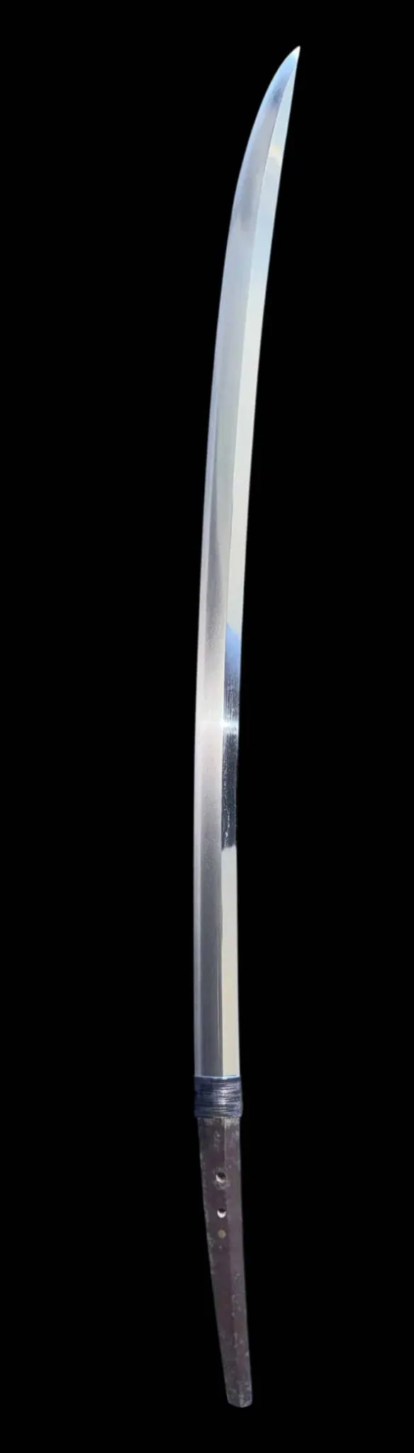 Polished Aoe Nagamaki-Naoshi Kamakura period Katana, full blade shot, with clear hamon line and pointed kissaki