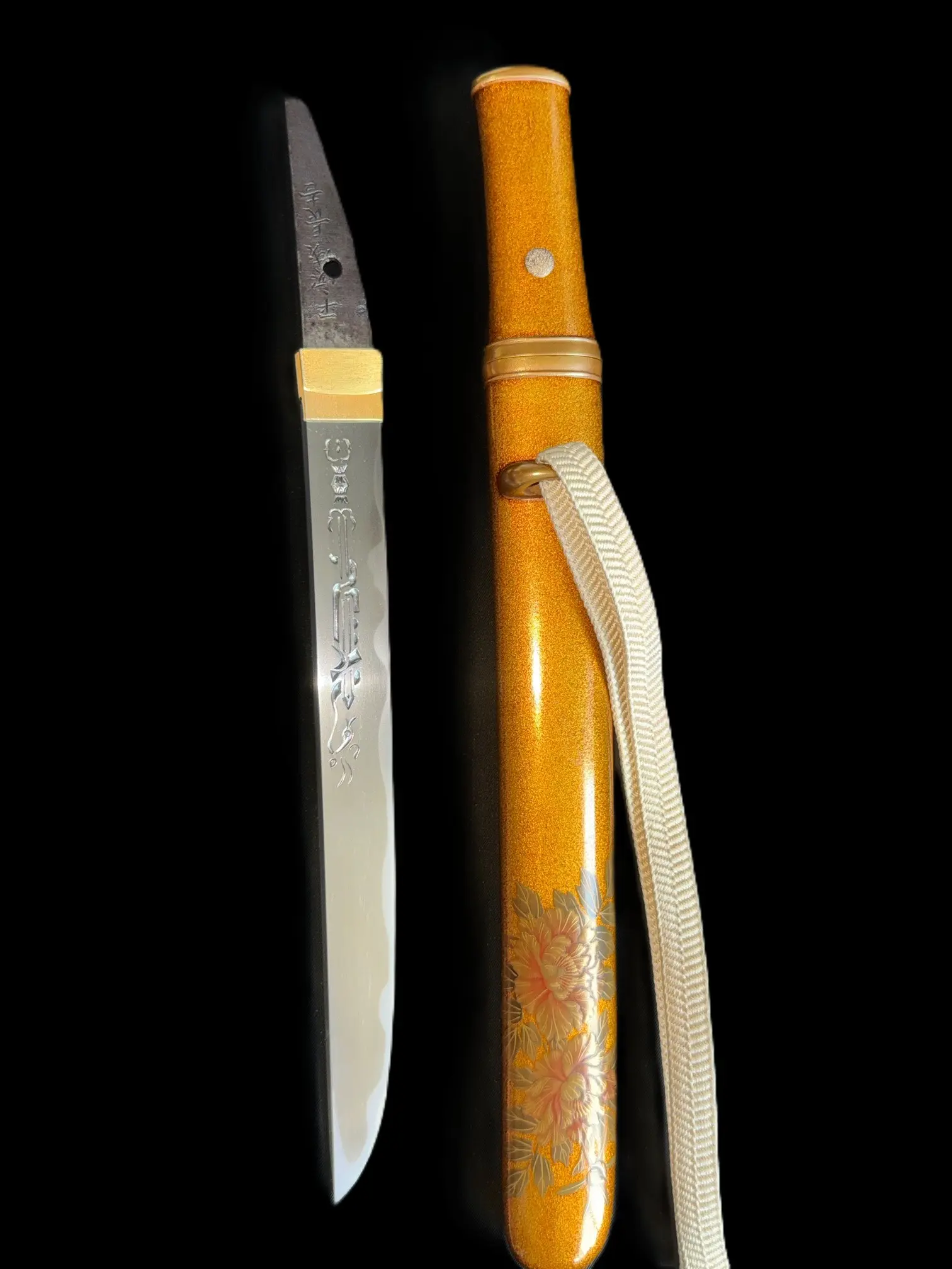 NBTHK Jūyō Tōken Tantō by Heianjō Nagayoshi with ornate scabbard and detailed blade calligraphy