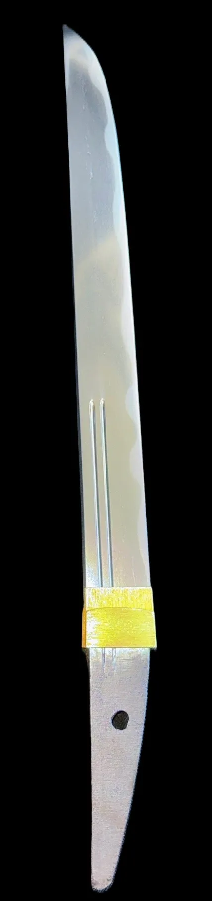 Elegant NBTHK Jūyō Tōken Tantō by Heianjō Nagayoshi, an antique Japanese sword blade with gold details.
