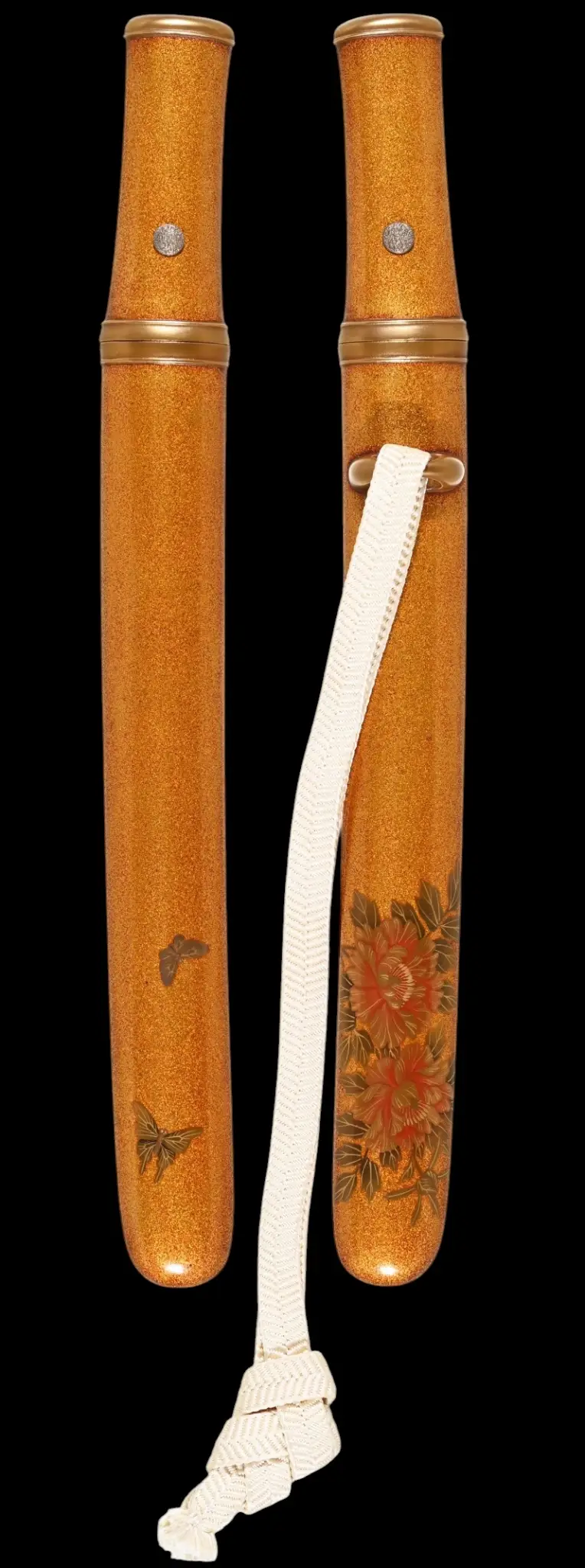 NBTHK Jūyō Tōken Tantō by Heianjō Nagayoshi, tanto, with gold lacquer and floral/butterfly motifs