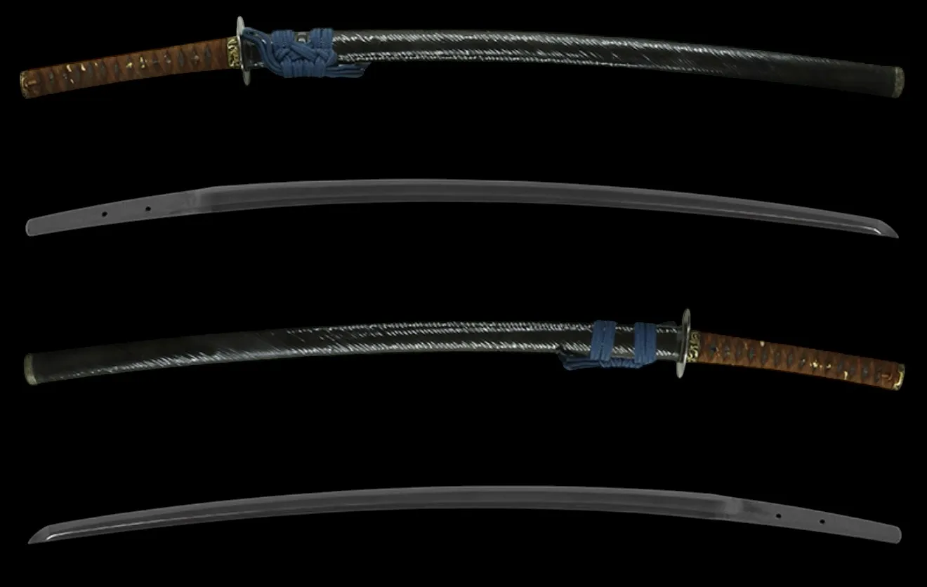 Kamakura Katana Sword Rai Kunizane Tokubetsu Hozon, whole and partial views of the katana and its bare blade