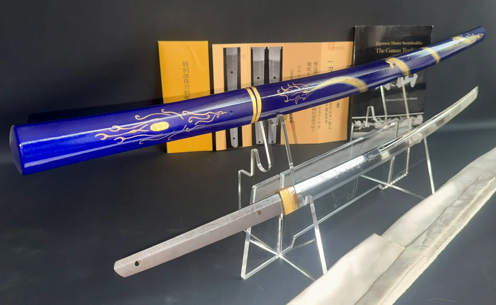 Kyodai Originals Gassan Sadakazu NBTHK Tokubetsu Hozon katana, blue saya.
