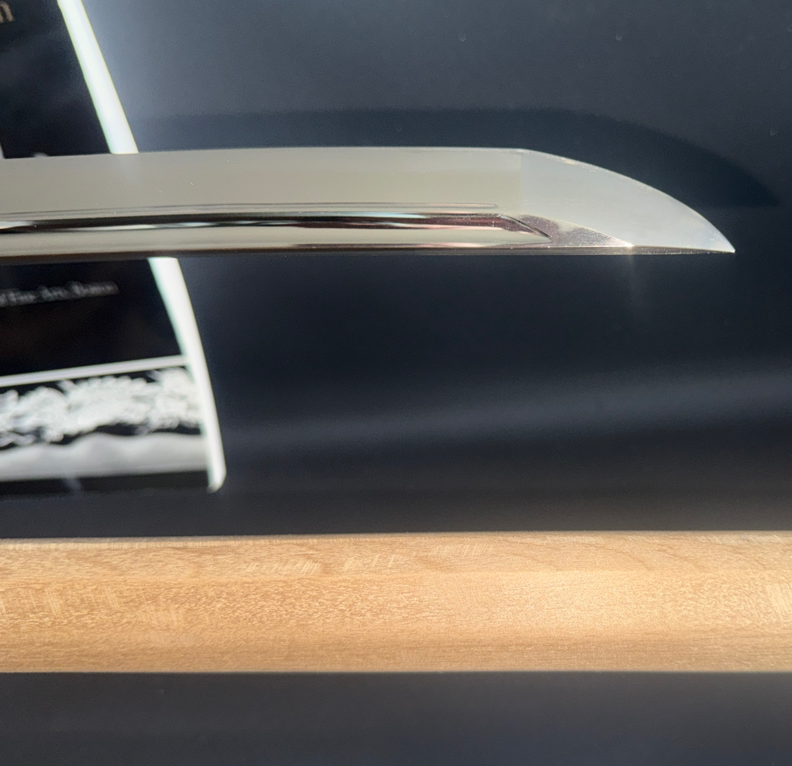 Close-up of a Japanese Masterpice Katana by Gassan Sadakazu NBTHK Tokubetsu Hozon's shiny kissaki blade tip