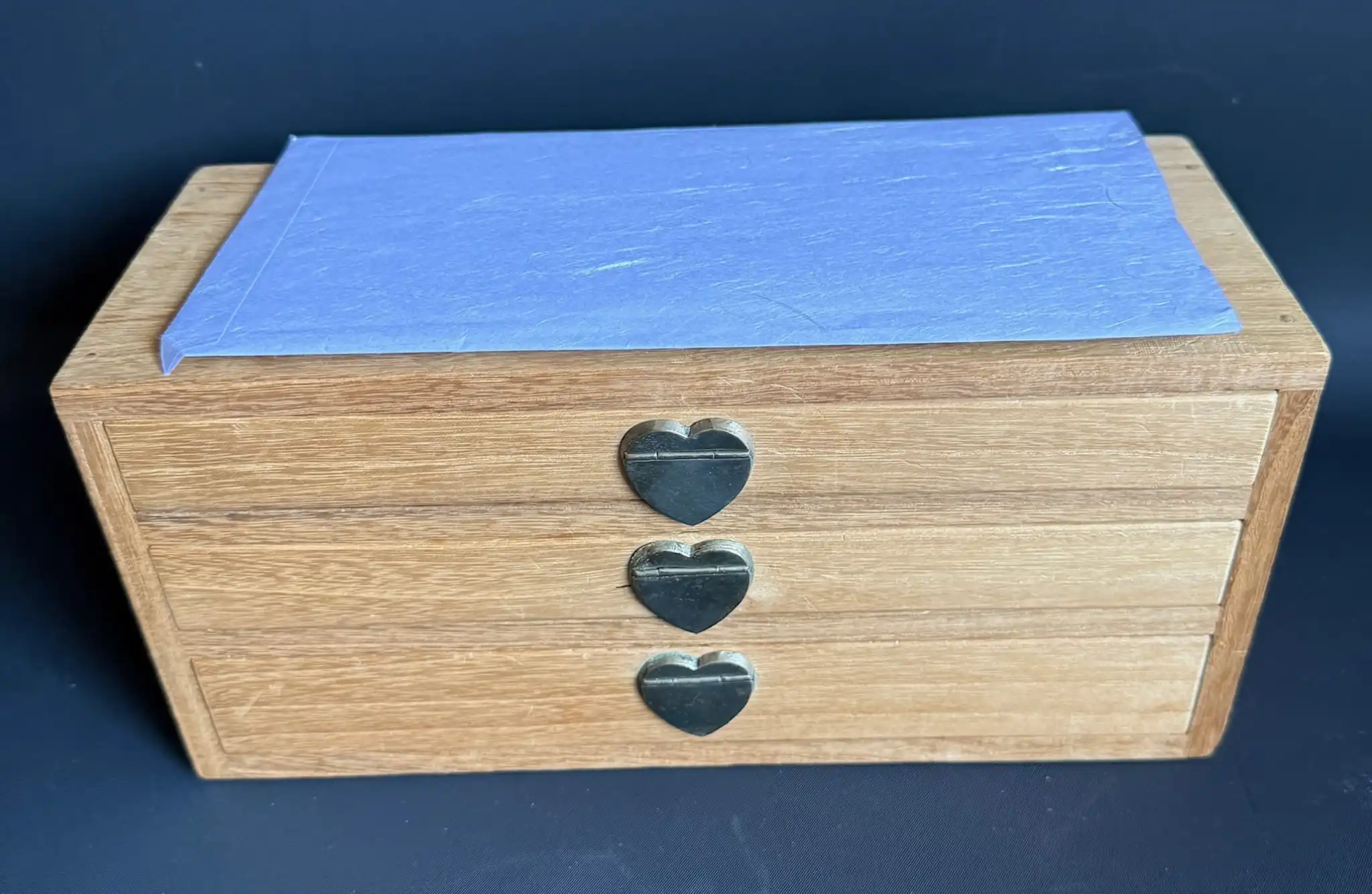 Edo period Menuki 9 pairs in Kiri box with heart-shaped pulls, samurai sword accessories from Kyodai Originals