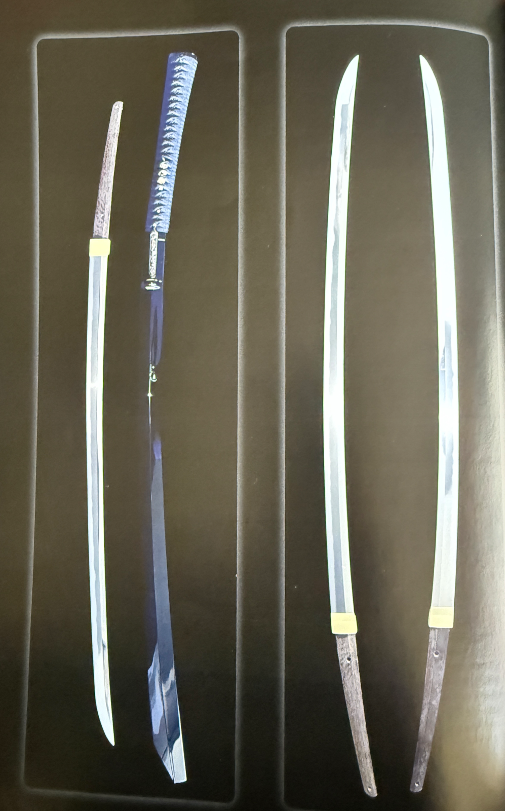 Jinja Hōnō Tachi Naganobu katana, a long ceremonial Japanese sword with two blades, one sheathed.