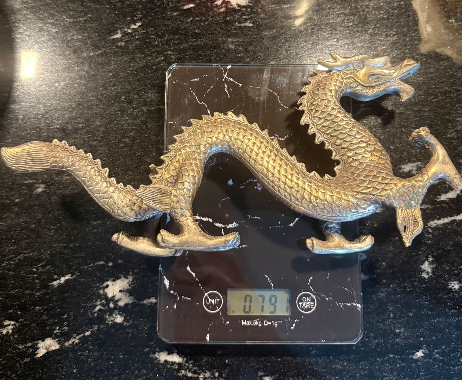 Japanese Silvered Dragon Sculpture, Meiji Period style, on scale with head right, a unique katana accessory.