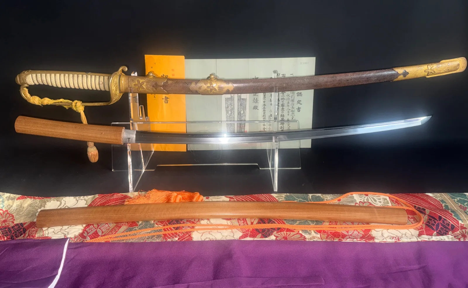 Naruse Family Heirloom Bizen Osafune Tadamitsu katana with Naval Guntō koshirae & exposed blade