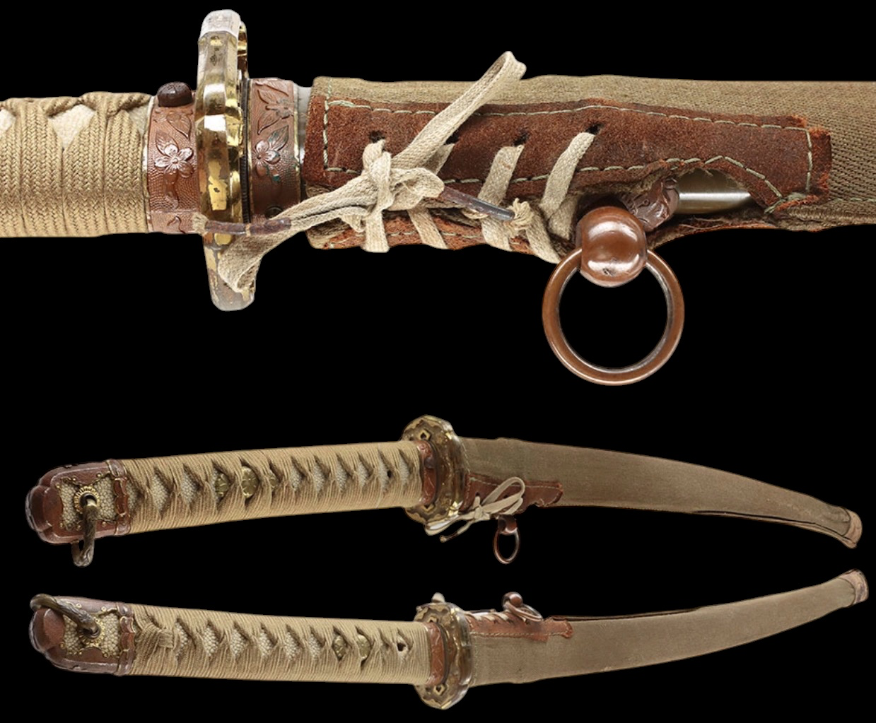 Emura Saku Katana NBTHK Hozon WWII Japanese Army Guntō shown with detailed hilt and scabbard, a vintage katana